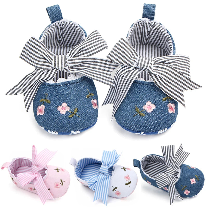 Cute Baby Girl Flower Bow Princess Shoes Spring & Autumn Fashion Design Soft Soled Solid Comfortable Infant Shoes First Walkers