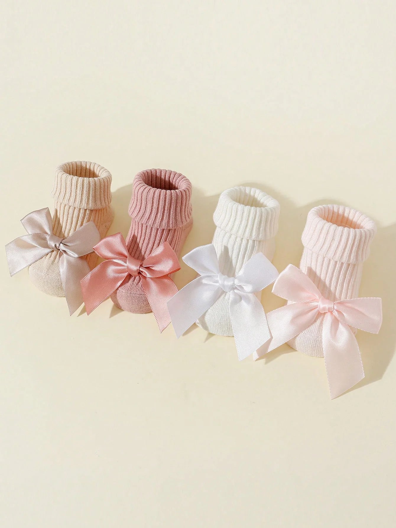 4 Pairs of Baby Girls Socks with Bows, Soft Cotton Newborn Infant Ankle Socks, Breathable Non-Slip Short Socks for 0-24 Months