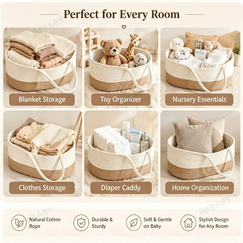 Organic Cotton Baby Cradle with Rocking Base – Portable Handheld Bassinet & Storage Basket for Newborns and Toddler Dolls