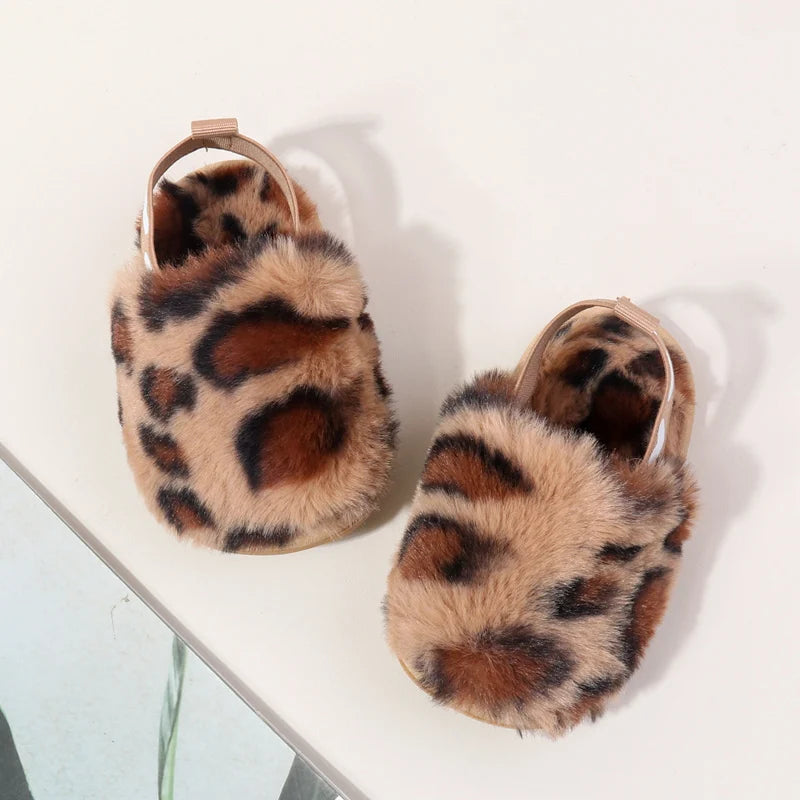 Winter Baby Plush Toe Soft Slippers Spring and Autumn Girls Boys Indoor Walking Shoes Fashion Leopard Point Toddler Infant Shoes