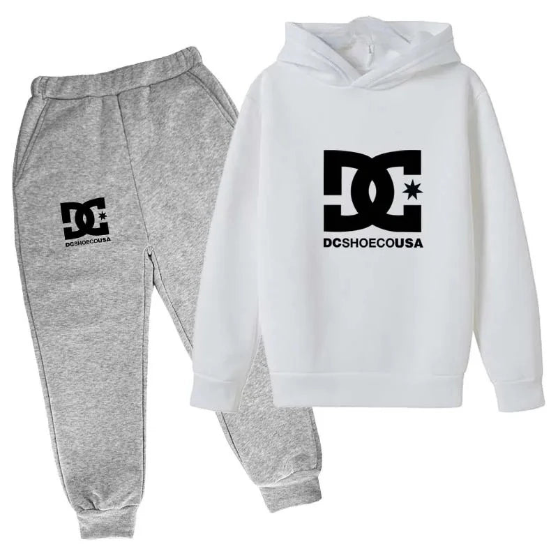 Kids Spring Autumn Casual Simple Print 2pcs Hoodie+Pants Tracksuits Trend Outfits Clothes Sets for 2-13 Years Boys and Girls