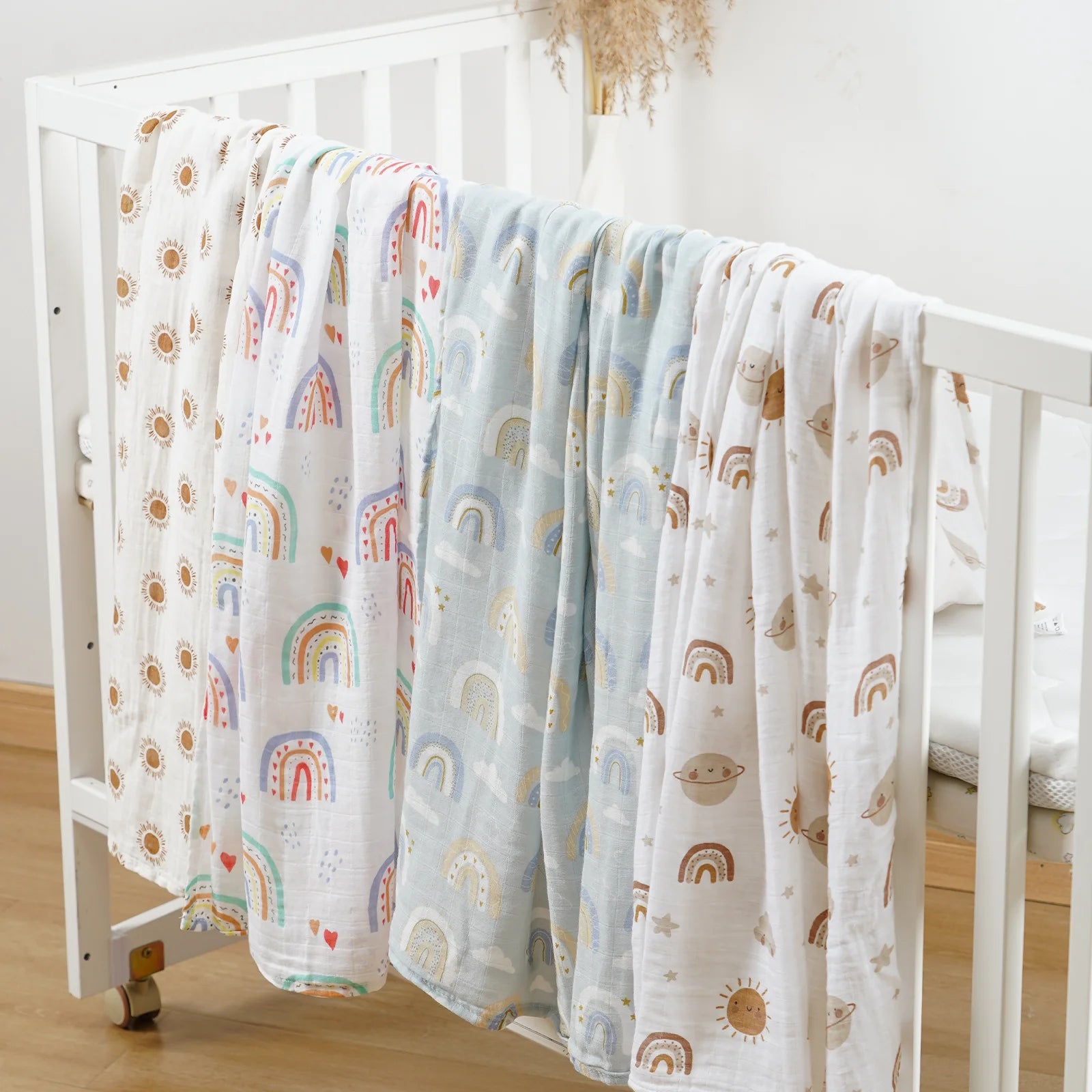 4PCS/Set Baby Muslin Swaddle Blanket Soft Bath Towel For Newborn Bamboo Cotton Infant Sleep Sack Wrap 120*110cm