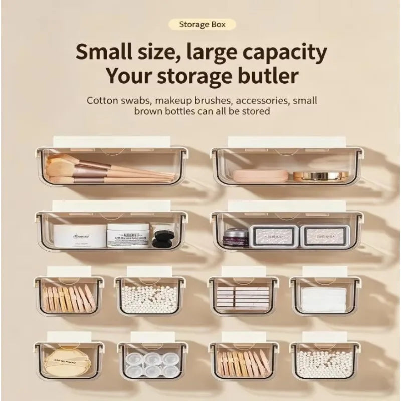 Drawer Style Storage Box Under The Mirror Cabinet Transparent Bathroom Cotton Stick Makeup Cotton Bathroom Pull-Out Storage Case
