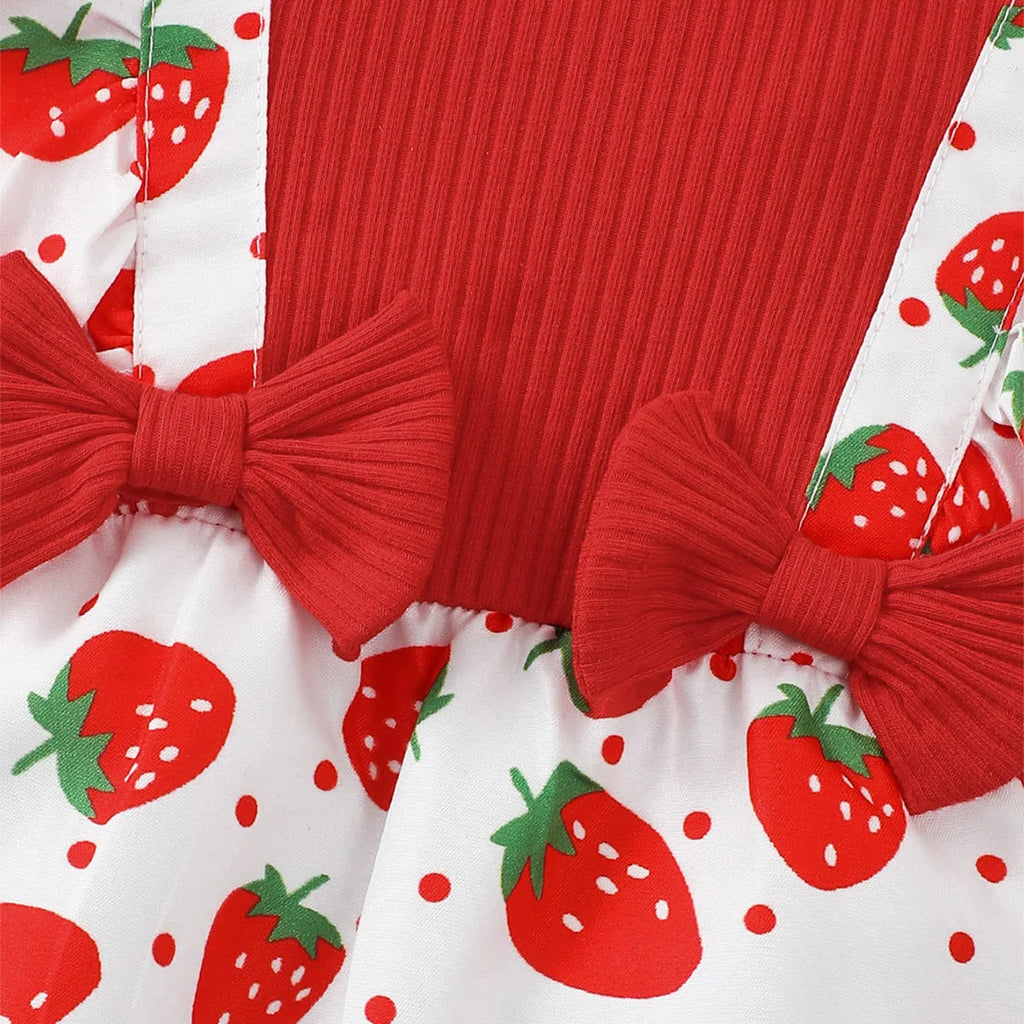 Summer Baby Girl Jumpsuit Strawberry Print and Butterfly Knot Splicing Bodysuit suitable for Newborns Baby girl 0-18 Months