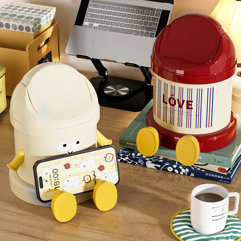 Desktop Trash Can Mini Cute Garbage Basket with Lid Household Garbage Bins Storage Bin Storage Box for Office Bedroom Dormitory