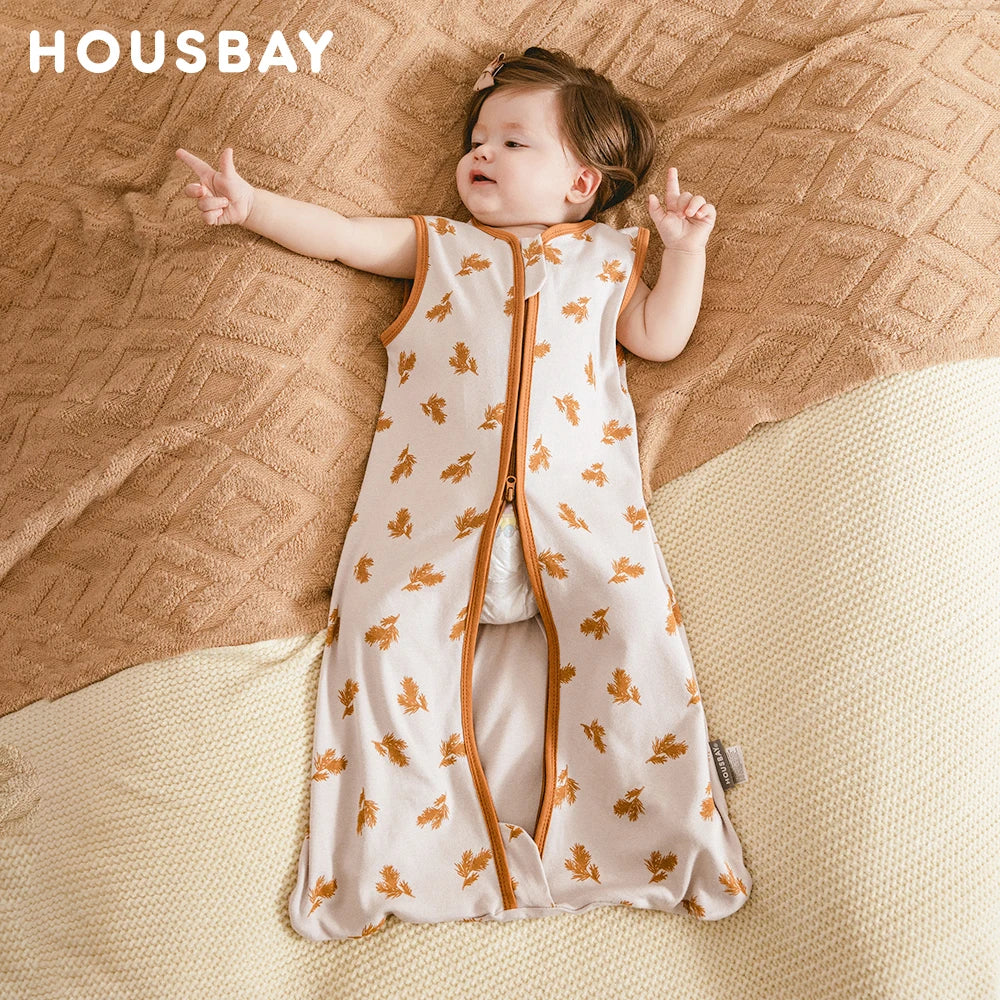 0-24 Months Baby Sleeping Bag Summer Thin Layer Sleep Sacks 0.5Tog One-Piece Sleepwear Beige Wheat Printed Anti-Kick Blanket