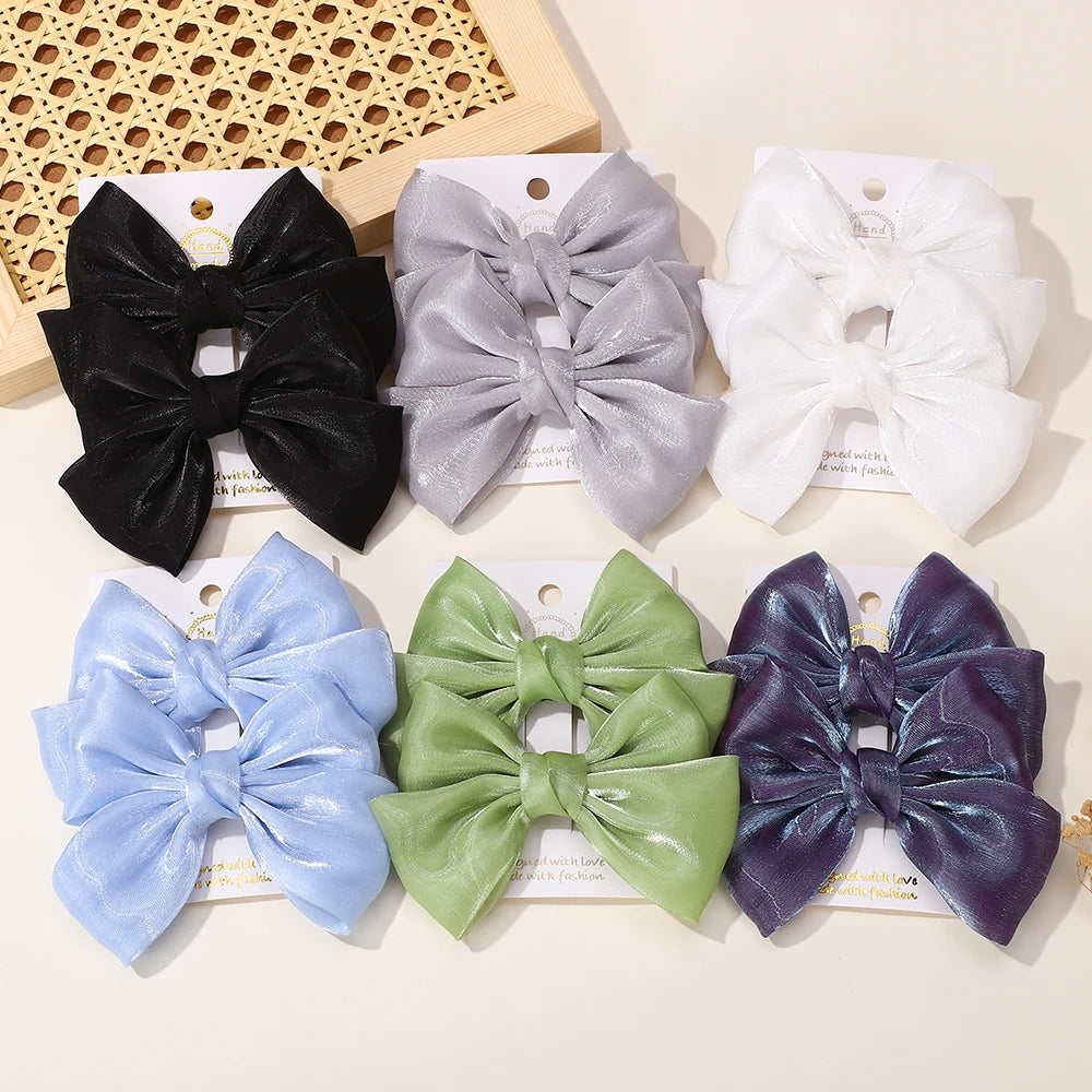 2Pcs/lot Big Bows Chiffon Hair Clips Cheer Bowknot Hairpin Children Headdress Fashion Girls Hair Accessories