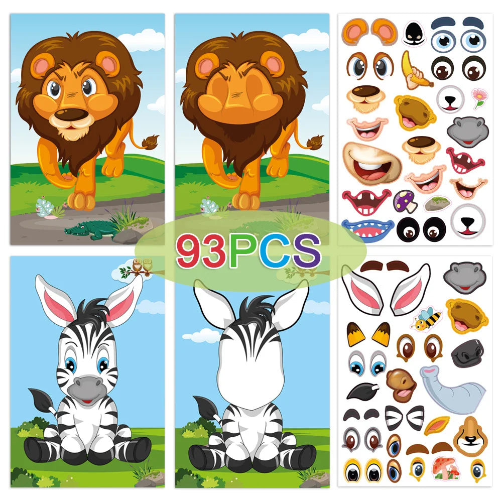 Make a Face DIY Animal Princess Dinosaur Jigsaw Stickers Kids Puzzle Games Funny Cartoon Educational Craft Stickers Toy For Baby