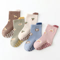 5 pairs anti-slip adhesive baby socks with cartoon animal patterns