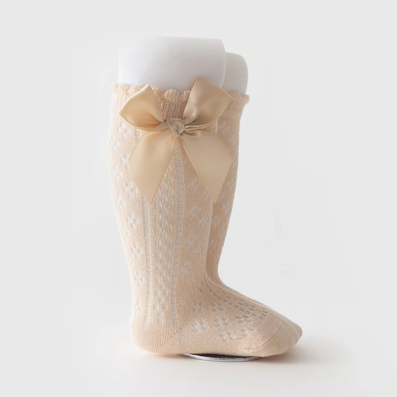 Baby Girls Knee High Socks Breathable Cutout Mesh Cute Bows Dress Socks Newborn Stockings for Clothing Accessories