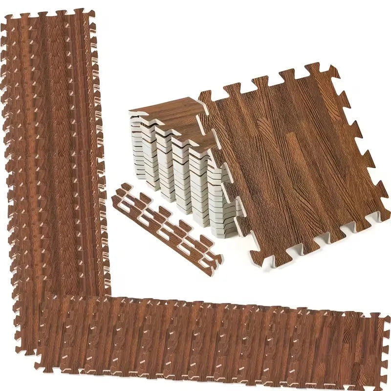 Wood Grain Interlocking Foam Floor Mat Non Slip Waterproof Puzzle Mat Set 8 And 16 Mats For Living Room Bedroom