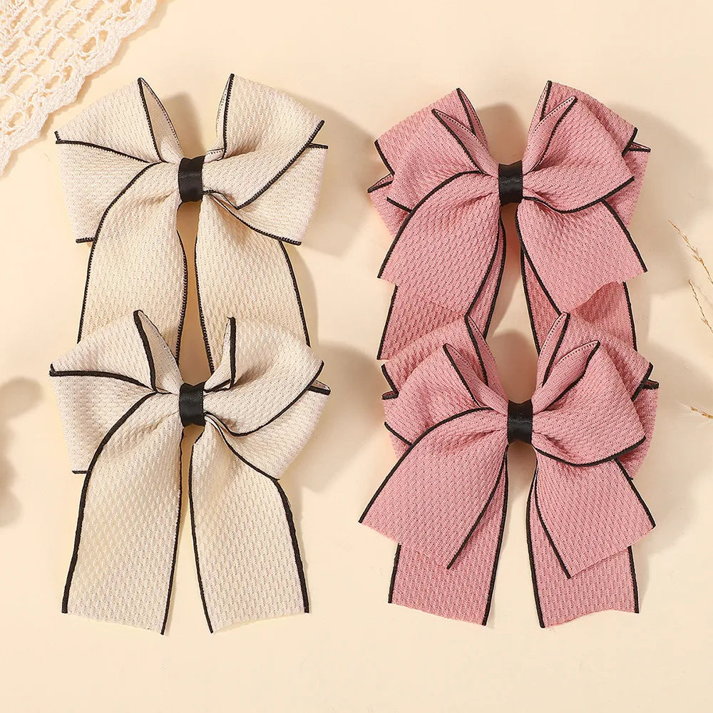 2Pcs/set Elegant Solid Ribbon Bowknot Pearl Hair Clips for Women Girls Korean Handmade Bows Hairpin Headwear Hair Accessories