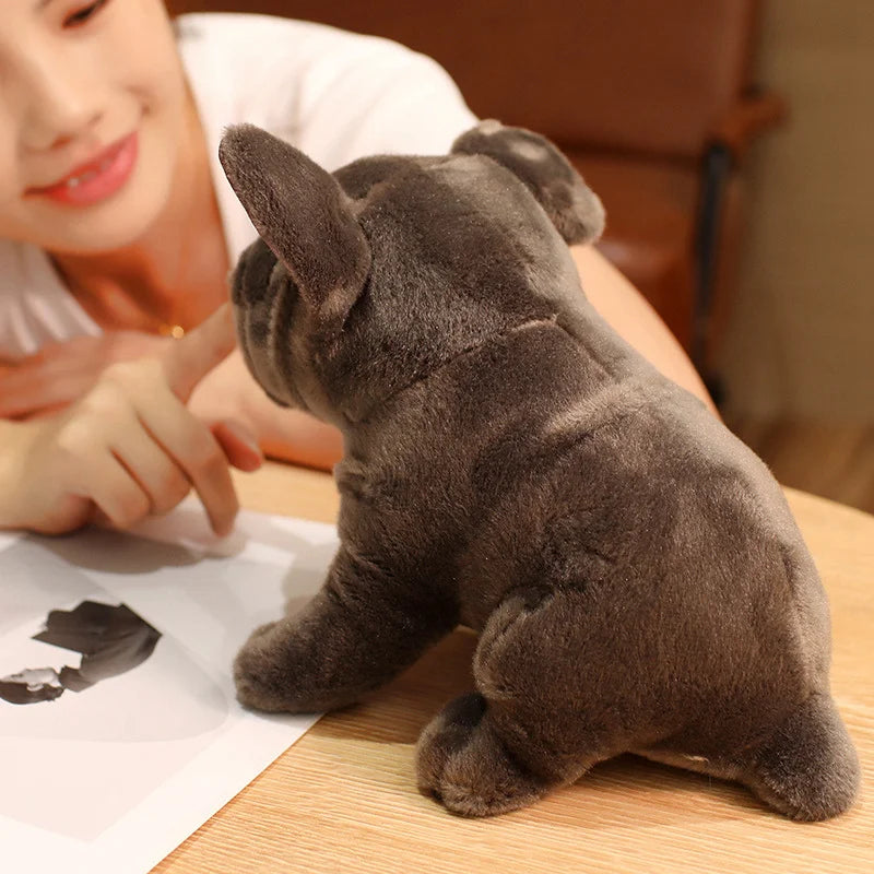 Hot 28cm Bulldog Plush Toy Realistic Stuffed Animals Black Grey Bulldog Plush Lifelike Pet Dog Soft Doll Gift