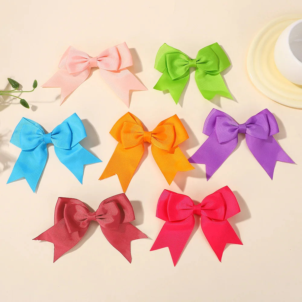 40Pcs Random color double layer ribbon hair clip 4inch bowknot sweet children hairgripes girls boutique hair accessories
