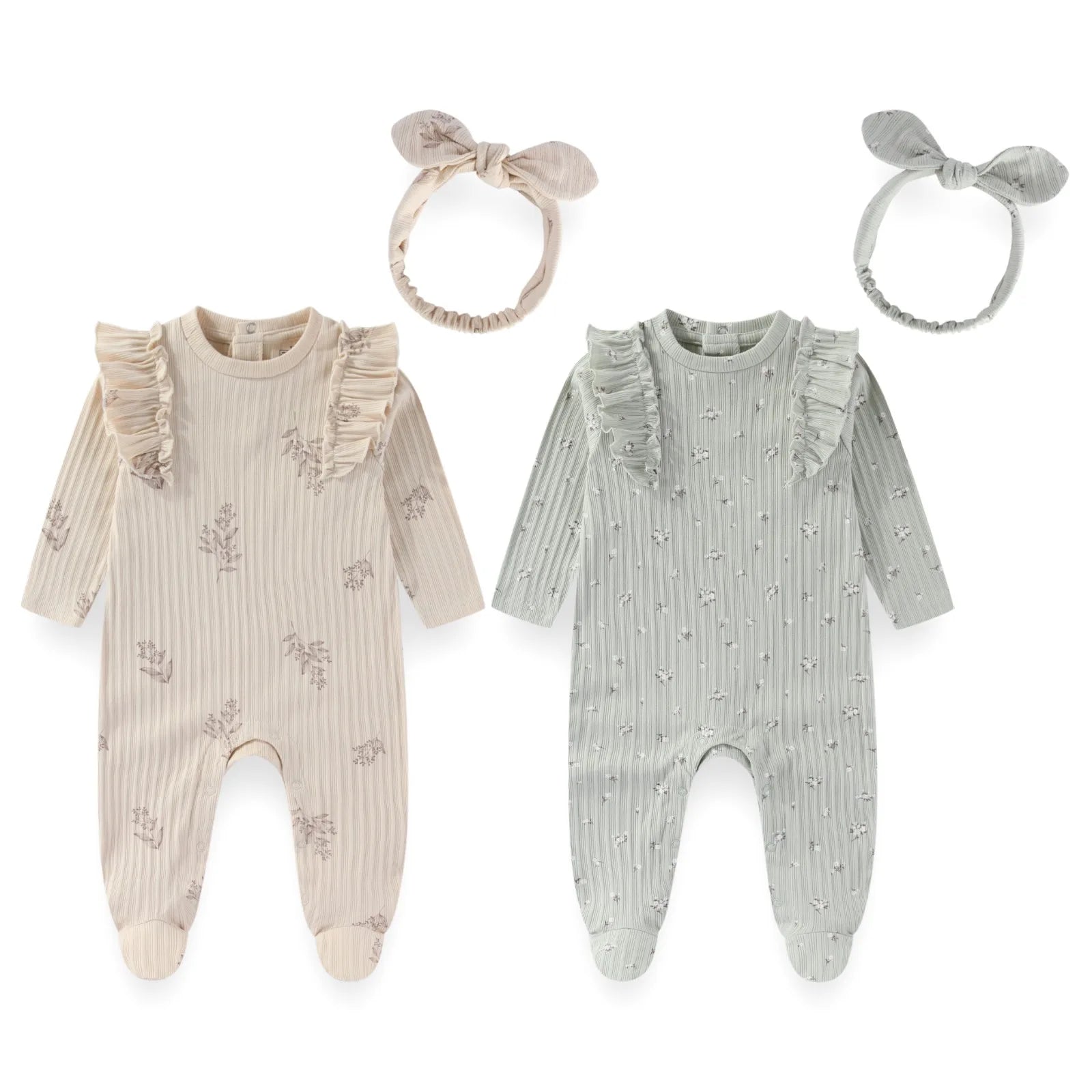Infanr Baby Girl Romper Set Two Pack 0To12 Months Jumpsuits Hair Band Four Seasons