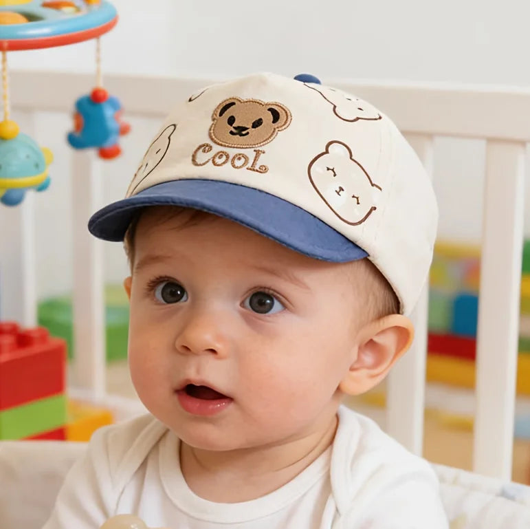 0-1Y Baby Hat Spring/Summer Sun Hat for Infants, Cute Cartoon Bear Baseball Cap with Soft Brim Lightweight for Outdoor Play