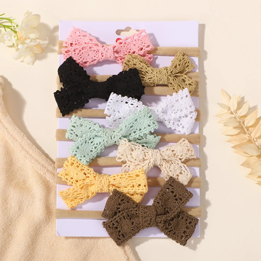 8Pcs Baby Elastic Nylon Hair Band Lace Cheer Bows Headband for Girls Casual Headdress Boutique Baby Headwear