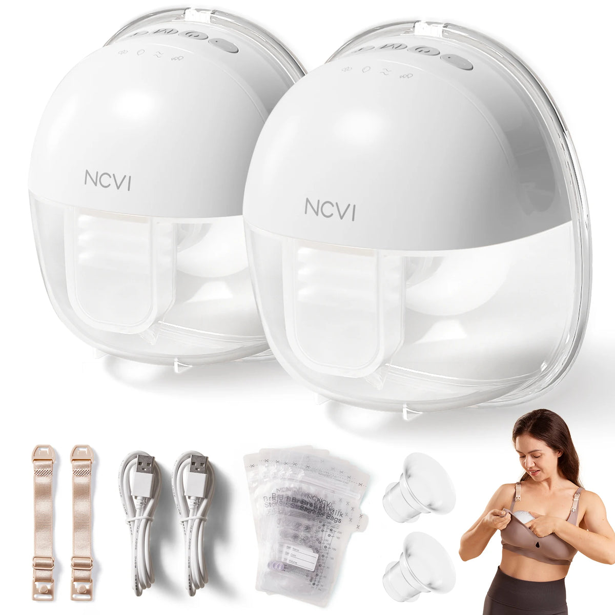 NCVI Wearable Breast Pump 8111 Electric Hands Free With 4 Modes And 9 Levels 21 And 24mm Flange