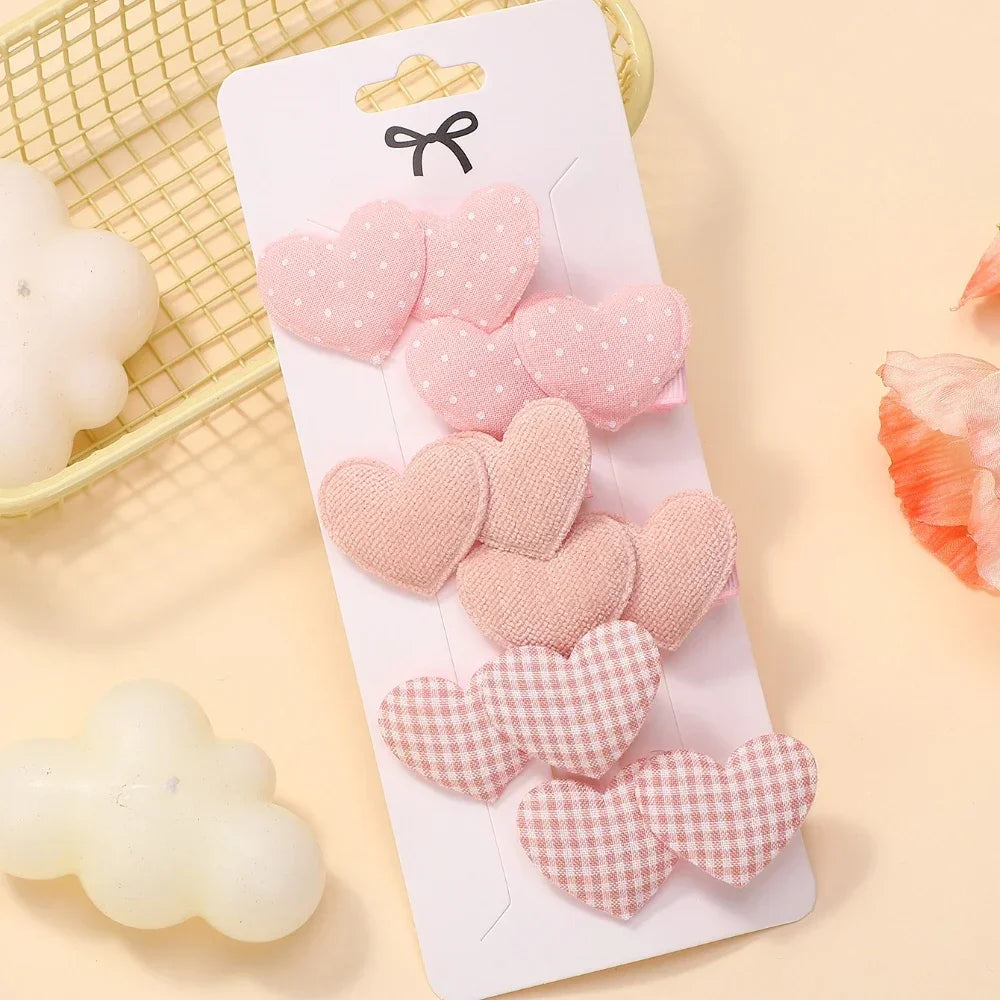 6Pcs Heart Designs Sweet Hair Clips Cute Headwear Mini Clips Kids Girls Outdoor Wear Lovely Hair Accessories Gifts