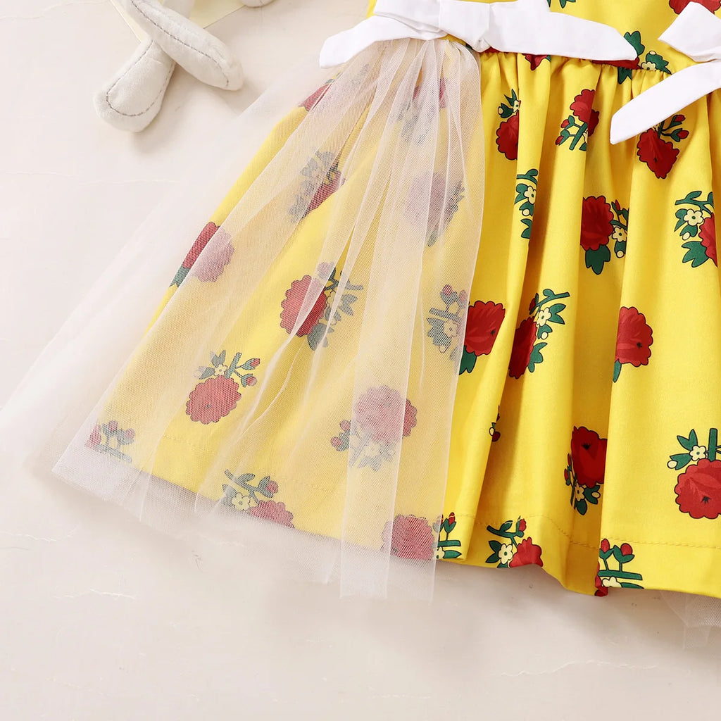 1-6 Year old Girls' Dress, Sudan rose print Bow Chiffon Dress, Girls' Holiday Dress Children's Clothing