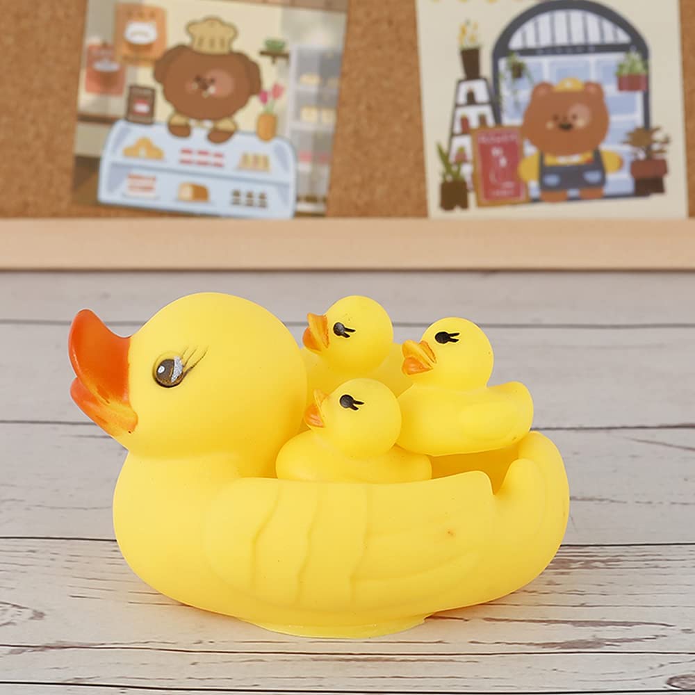 4pcs Rubber Duck Family Squeak Ducks Baby Shower Toy Float Bathtub Yellow Duck Toy Gift for Toddlers Boys Girls Kids Birthday
