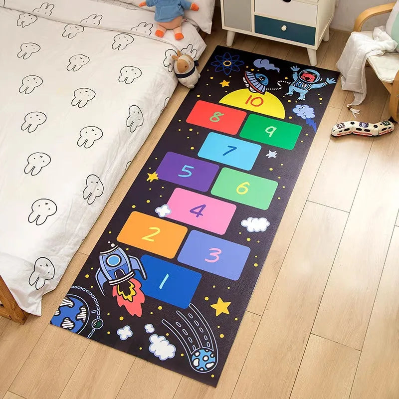 Hopscotch Space Print Runner Rug Anti Slip Floor Mat Kids Bedroom Playroom Cartoon Rocket
