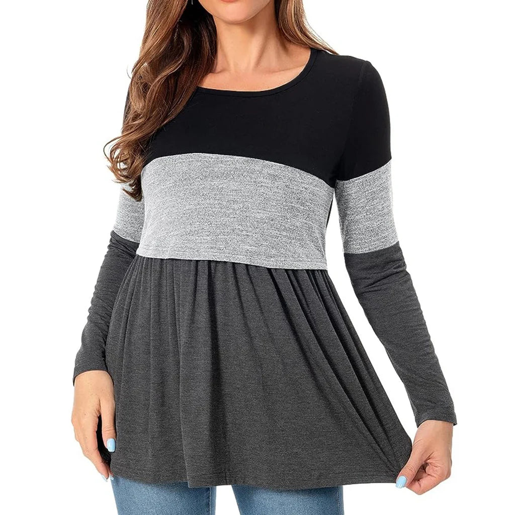 Maternity Nursing T Shirt Pregnant Womens Long Sleeve Patchwork Nursed Tops Blouse For Breastfeeding Pregnancy Clothes Pullover