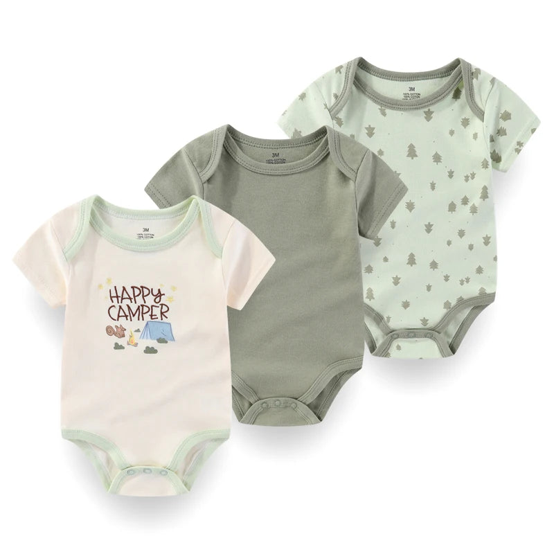 Babe Baby Bodysuits 3-Piece Cartoon Unisex Short Sleeve Onesies Set 0-12 Months 100 Percent Cotton