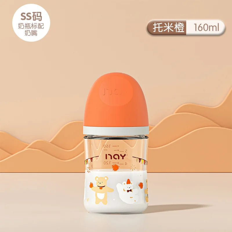 Colorful Cartoon Pattern Anti Choking Glass Baby Bottle Model 160ml 240ml For Newborns 0 To 3 Months