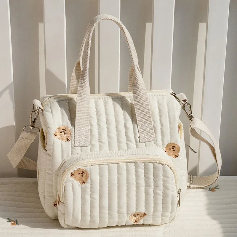 New Mommy Bag Portable Large Capacity Diaper Bag Embroidered Bear Cute Leisure Storage Bag