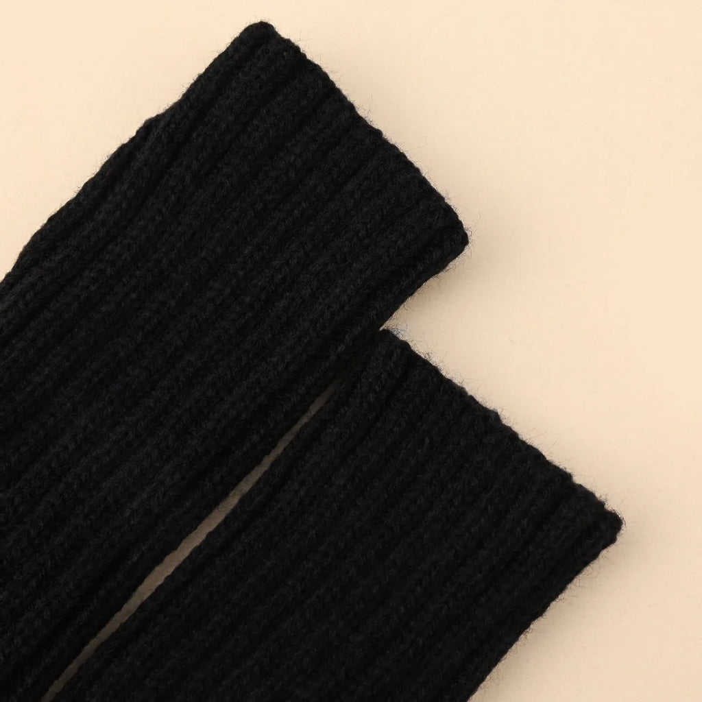 Autumn Winter Fashion Warm Fingerless Solid Color Ribbed Knitted Short Gloves Arm Warmers