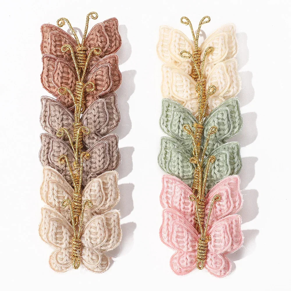 12Pcs Mini Butterfly Knitted Crochet Hair Clips for Baby Girl Handmade Headgear Wool Braided Hairpins Hair Accessories
