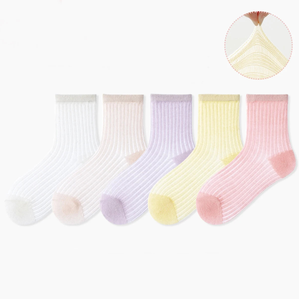 5 Pairs Cotton Childrens Mesh Socks Soft Thin Spring Summer Sock Kids Baby Solid Color Sock Boys Girls Breathable Casual Sockens