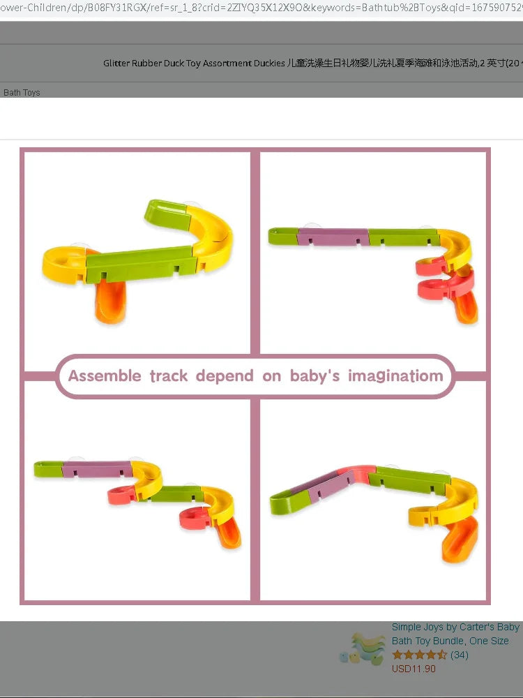Children Bathtub Toy Slide Shower DIY assembly water track bath turn Happy Duckling Track Games Play Water Toys