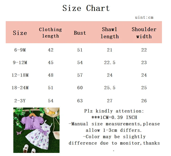 Baby girl Summer Dress Set Beautiful Purple Printed Suspender Dress+Ruffled shawl 2Pcs/set suitable for cute baby girls 0-3Years