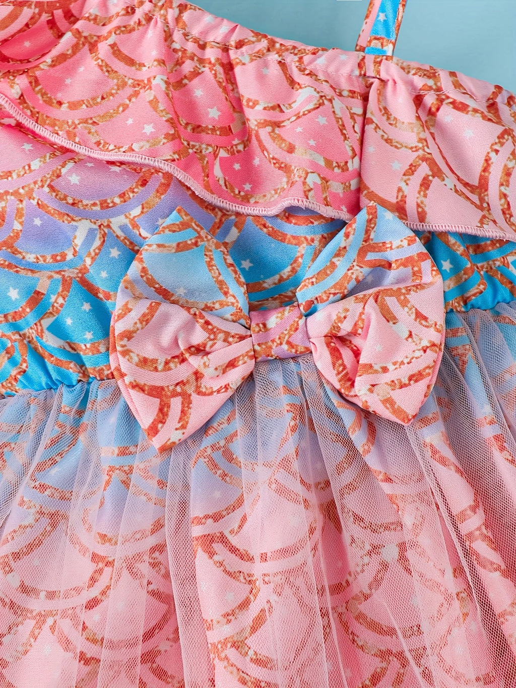 Baby girl Princess Style Dres Pink fish scale print ruffled mermaid dress for 0-3 year baby girls beach vacation dress