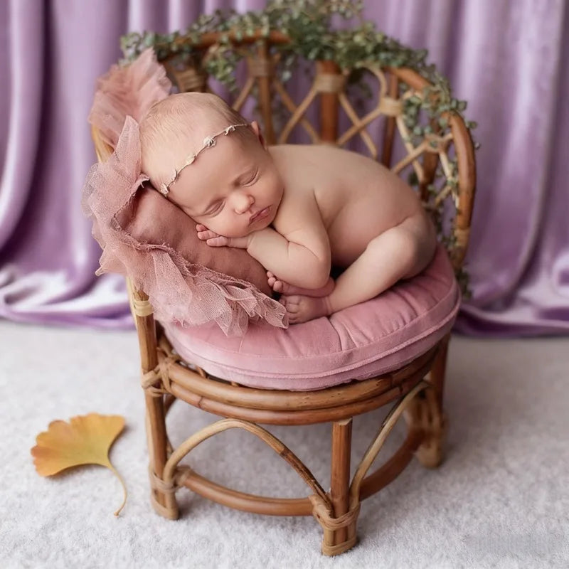Newborn Infant Posing Photography Props Handmade Bamboo Rattan Baby Bench Bed Basket Container Studio Shooting Professional Tool