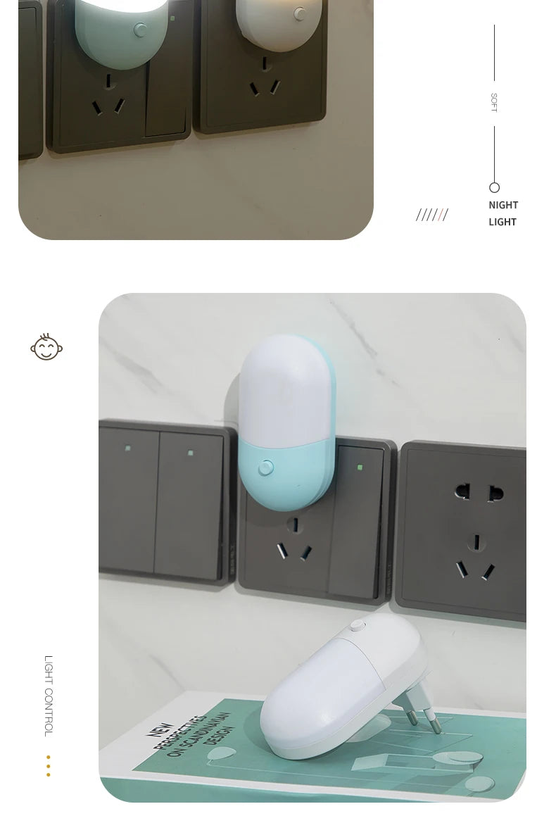 Bedside Lamp Night Light EU US Plug LED Night Light AC220V Bedroom Lamp Gift for Children Cute Night Lamp for Corridor WC