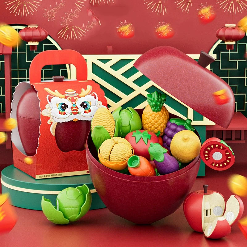 Montessori Paste Chechele Gift Box Simulation Durian Fruit Grapefruit Cherry Educational Toy  House Decompress Educational Toy