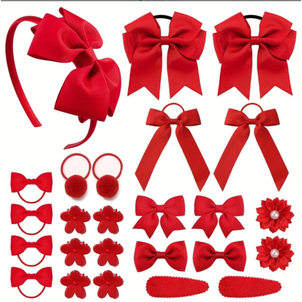 25pcs/set Hair Bows Headbands Hair Clip Hair Ties for Kids Girls Princess Cute Bowknot Hairbands Headwear Hair Accessories Set