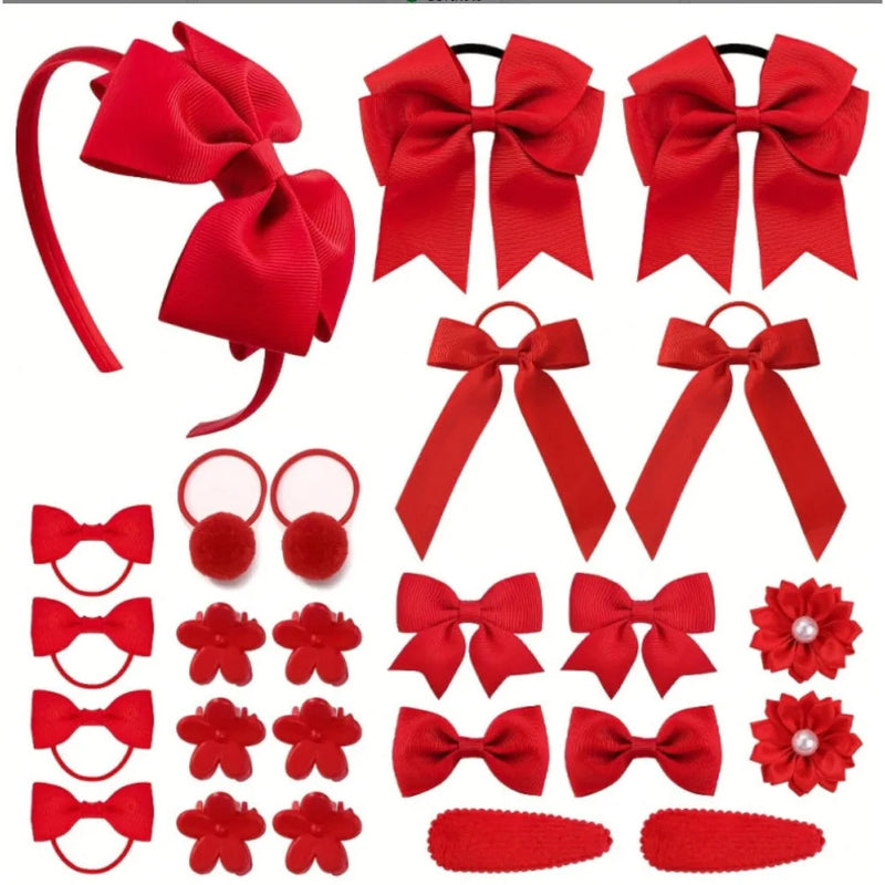 25pcs/set Hair Bows Headbands Hair Clip Hair Ties for Kids Girls Princess Cute Bowknot Hairbands Headwear Hair Accessories Set