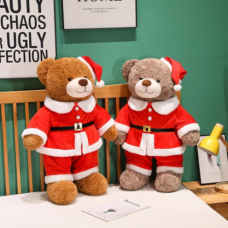 Hot 1pc 48/78cm Christmas Bear Plush Pillow Toy Cartoon Santa Bear Soft Stuffed Doll Cute Christmas Party Decor Kids Xmas Gifts
