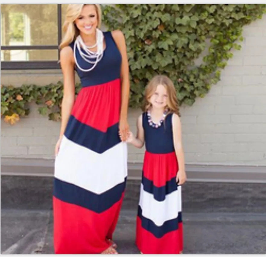 2026 Matching Parent-Child Dress Family Matching Mother Daughter Dresses Clothes Striped Mom Dress Kids Child Outfits Mum Sister
