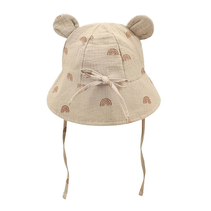 Muslin Baby Sun Hat Cartoon Print Kids Cap for Girls Boys 100% Cotton Toddler Summer Hats Children Panama Baby Cap 1-3Y