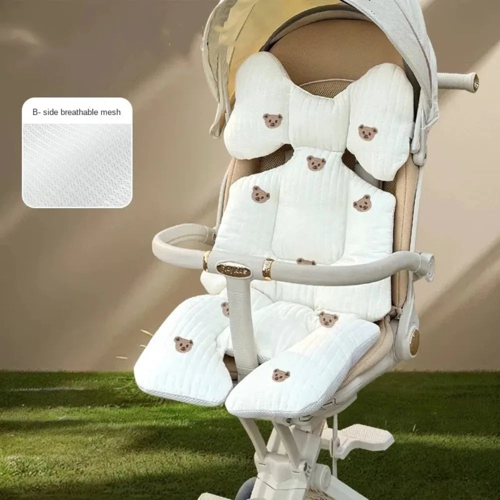 Universal Comfort Soft Stroller Seat Cushion Cute Bear Embroidery Baby Pram Cushion Skin-friendly Infant Seat Liner Pad Toddler