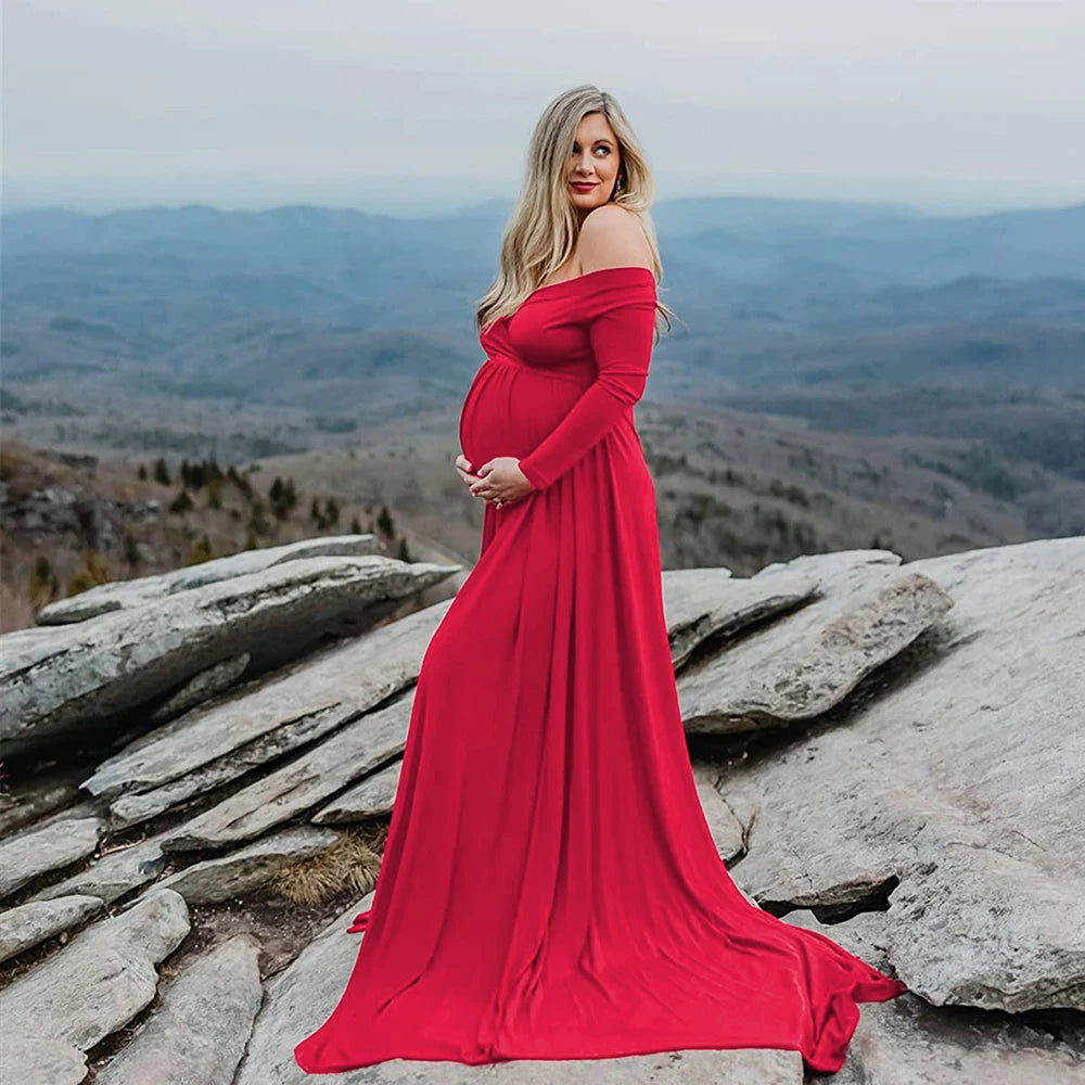 Maternity V-neck Gown Long Sleeve Trailing Maxi Dress Elegant Photo Shoot For Pregnant Women Photography
