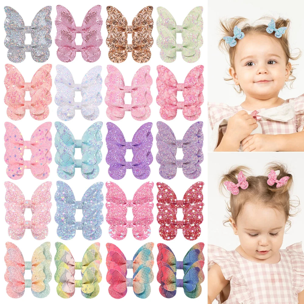 40Pcs Random Color Sparkling Bow Hair Clips Girls Lovely Butterfly Hairgripes Boutique Kids Hair Accessories
