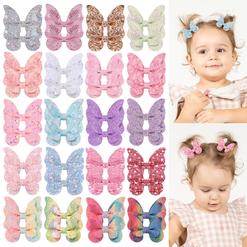 40Pcs Random Color Sparkling Bow Hair Clips Girls Lovely Butterfly Hairgripes Boutique Kids Hair Accessories