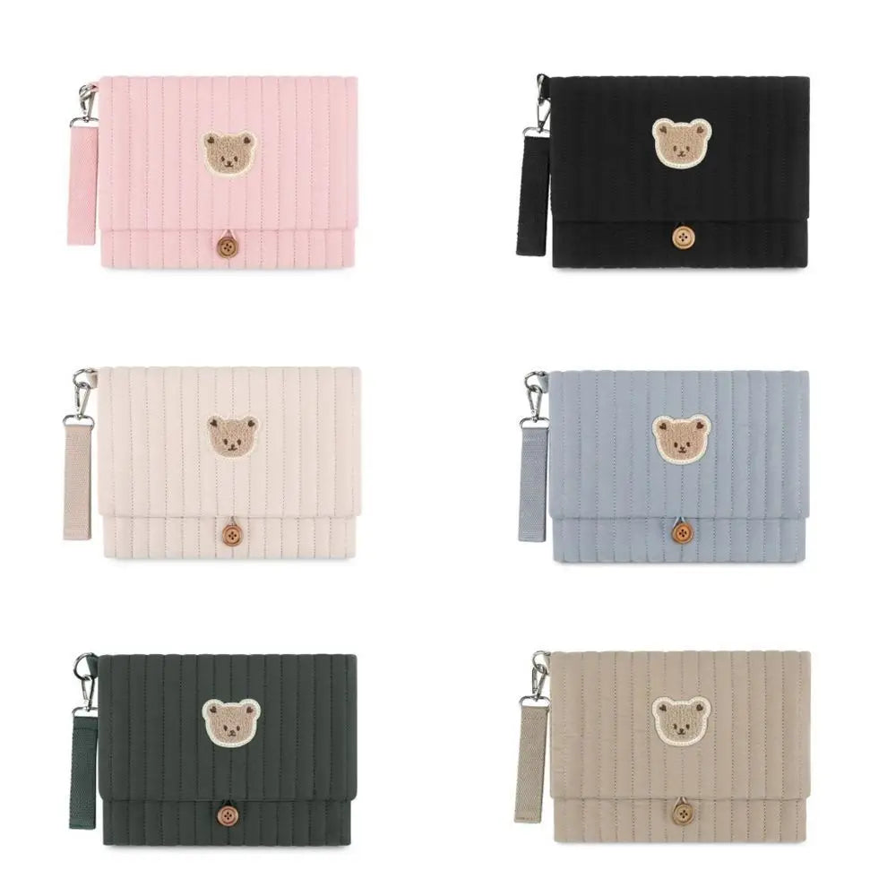 Cute Baby Hanging Diaper Bag Multi-Compartment Cotton Foldable Storage Pouch with Wipe Holder Detachable Strap