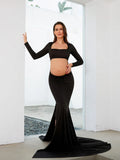 Maternity Dress Cut Out Backless Side Split Slim Long Sleeved Maxi Sexy Dress Gown For Baby Shower Photoshoot